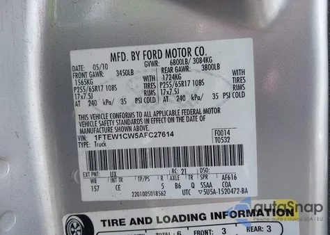 2010 Ford F-150 Xl from USA, damaged, VIN 1FTEW1CW5AFC27614